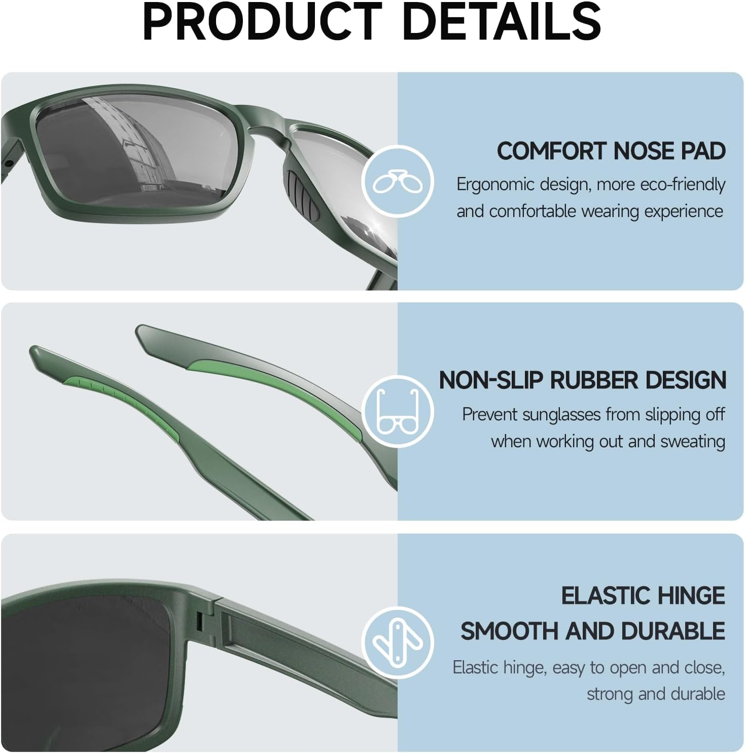 Polarized Sport Sunglasses for Men Women, Ideal for Driving Fishing Baseball and Running, TR90 Unbreakable Frame - Image 4