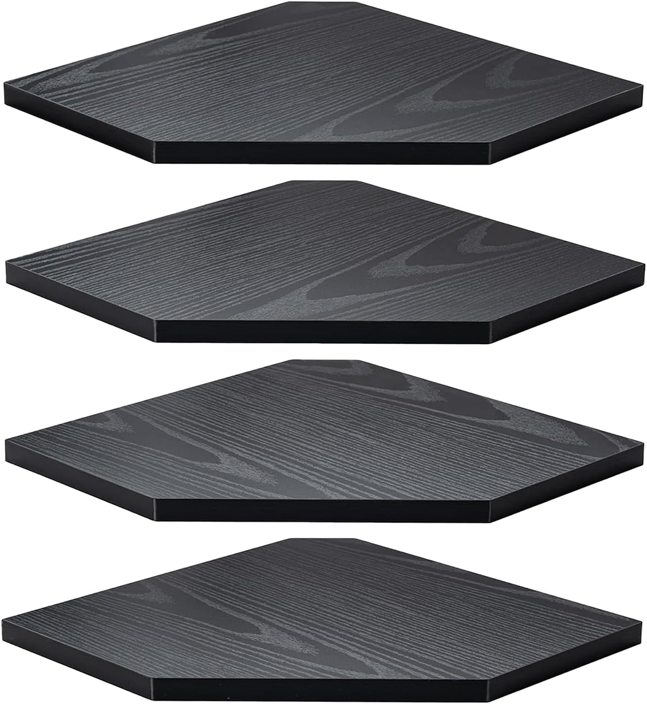 NINGLEE Floating Shelves,Corner Shelf Wall Mounted, Set of 4 Floating Corner Shelves, Rustic Wood Shelves for Bedroom, Kitchen, Living Room, Nursery and Office (Black)