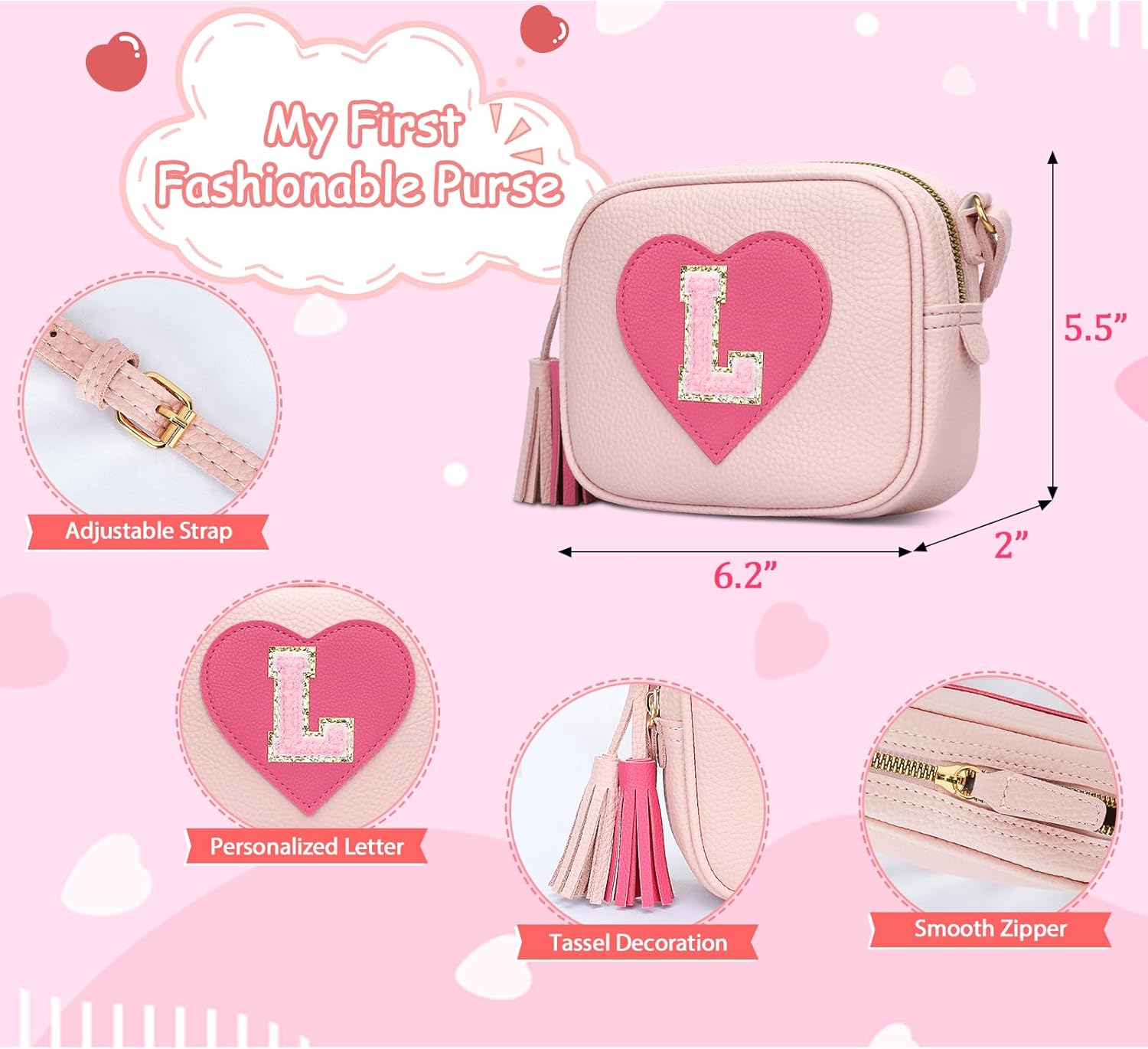 CBEE Little Girls Pretend Play Purse for 3-6 Years Old, Kids Toy Set with Crossbody Bag, Wallet, Makeup, Phone,Keys, Birthday for 3.4.5.6 Year Old Toddler (L)