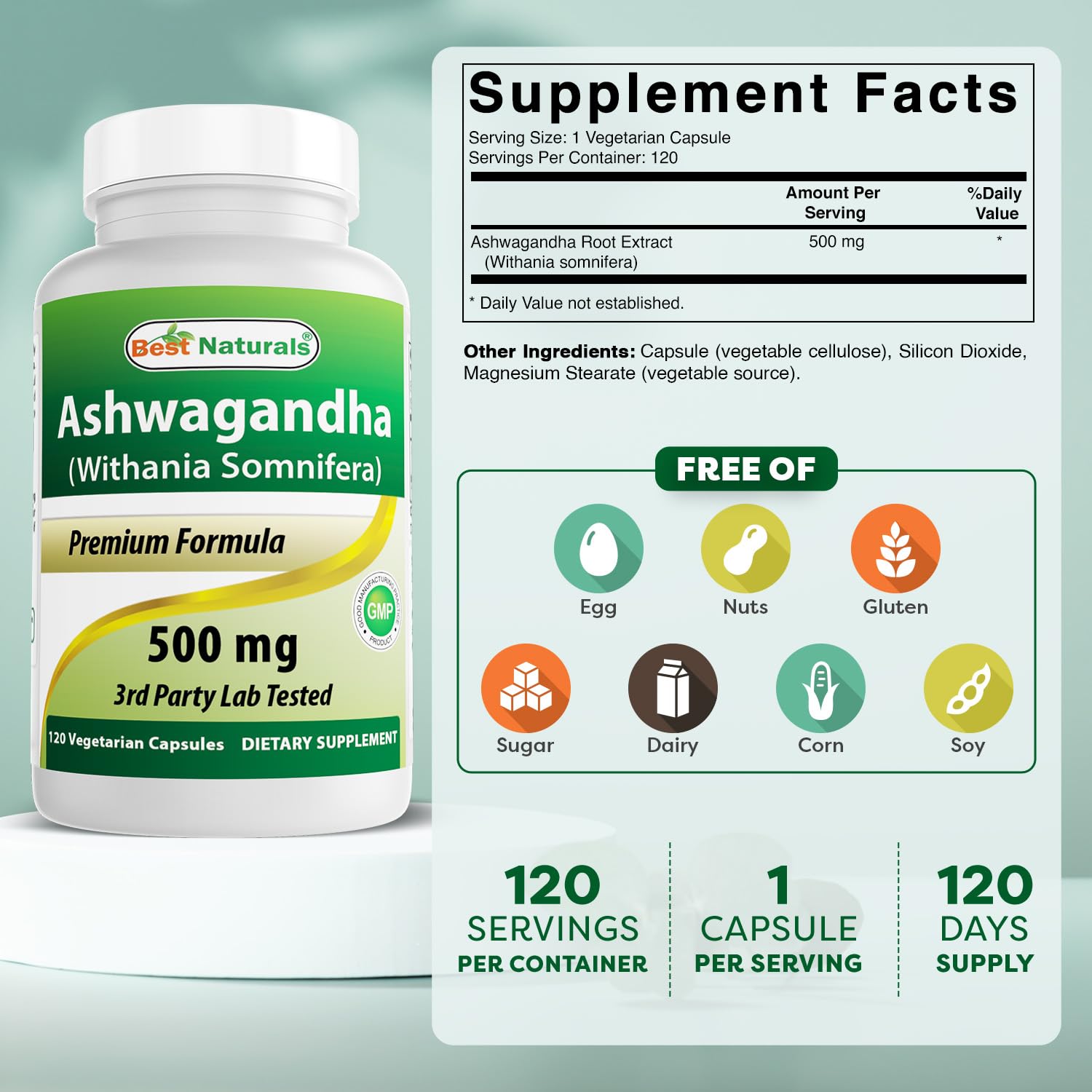 Best Naturals Ashwagandha Extract 500 Mg 120 Capsules (Pack of 2) — Amazon image 2
