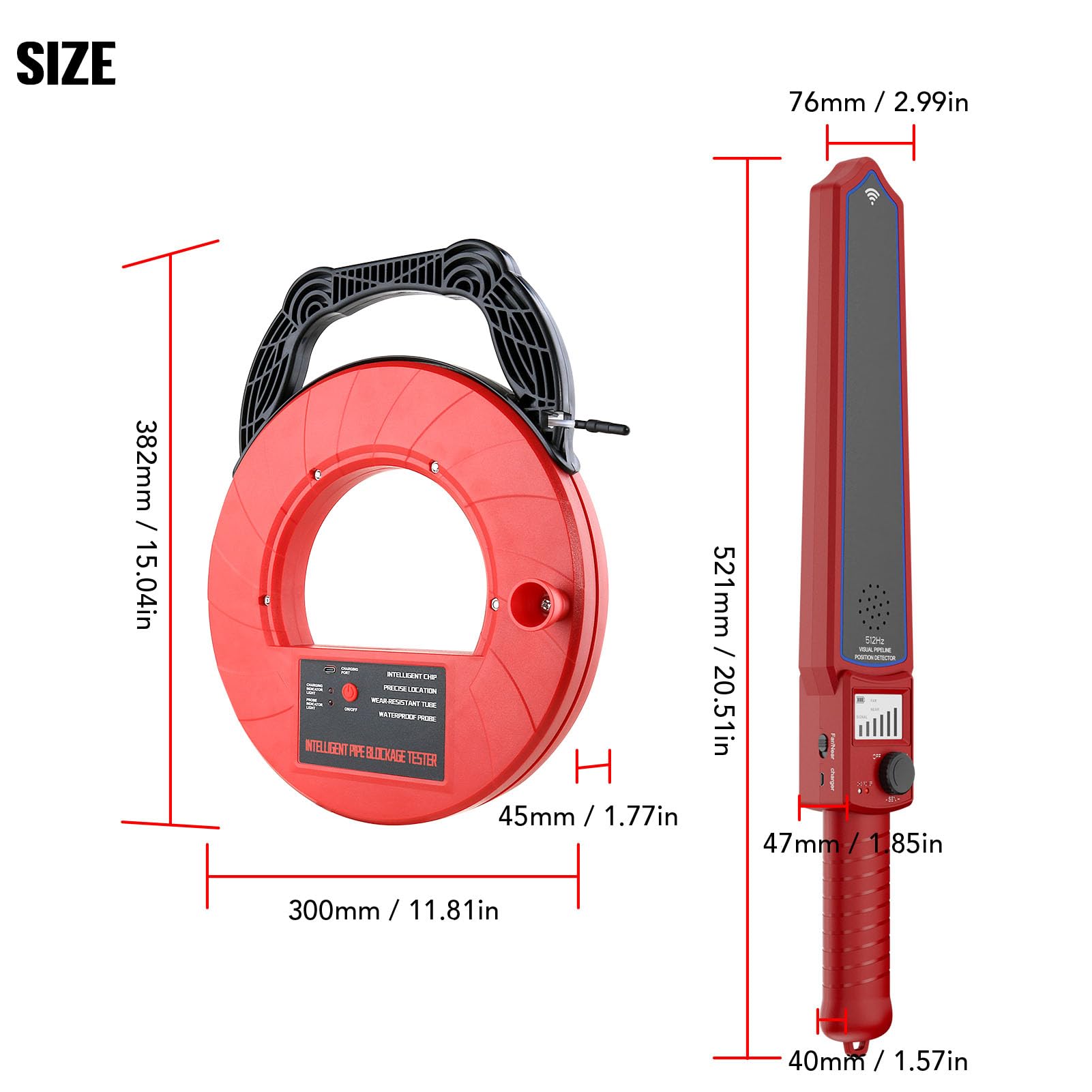 Jiawu Localizador Detector de Bloqueo de Tuberías para Tuberías de PVC y Metal, Localizadores de de 2M Escáner de Pared de Alcantarillado Subterráneo,Sensibilidad Ajustable