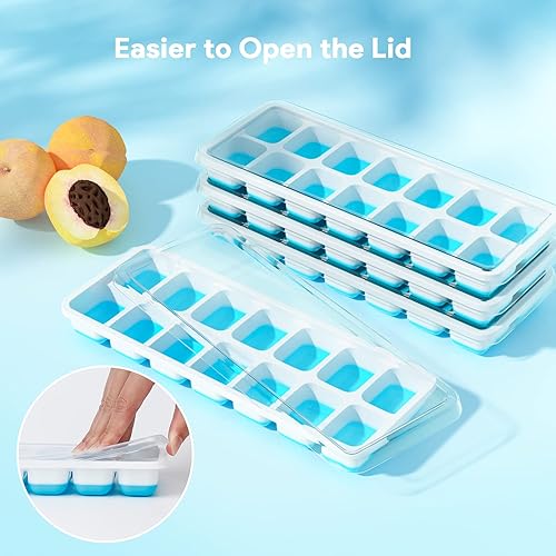 Miniatura 7 de Bandejas para cubitos de hielo, paquete de 4, bandejas para cubitos de hielo de silicona Airabc con tapa removible, bandejas de hielo flexibles de