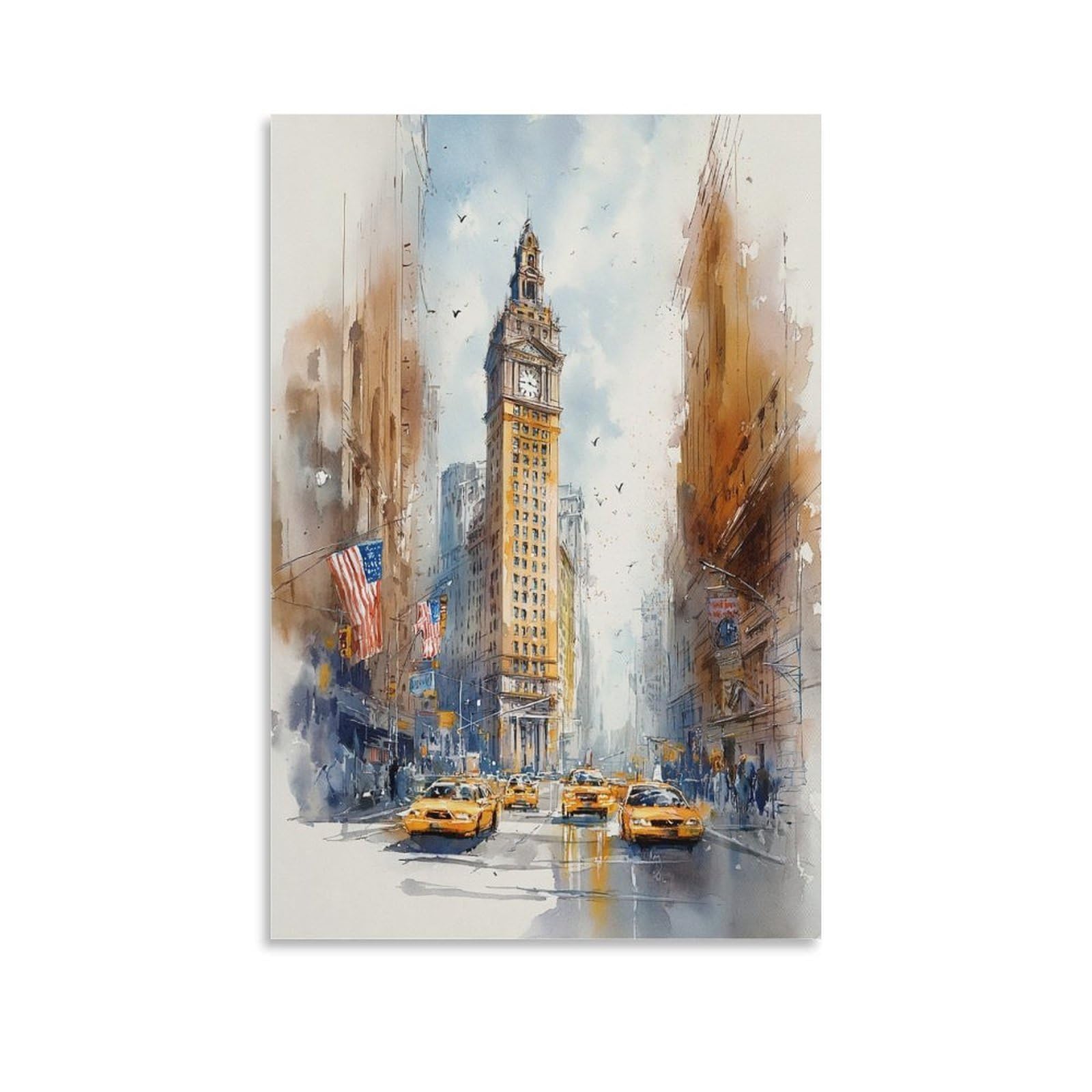 XWYMXZ Brooklyn Bridge New York 20x30inch(50x75cm) Vintage Travel Poster Watercolor Canvas Art
