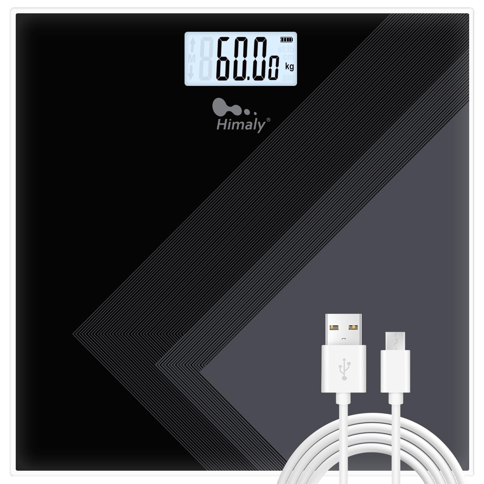 Himaly USB Carga Bilancia Pesa Persona Digitale Bilancia Pesapersone Impedenziometrica Professionale Elettronica Da Bagno Display Retro-illuminato Sottilissimo e Preciso Ricarica