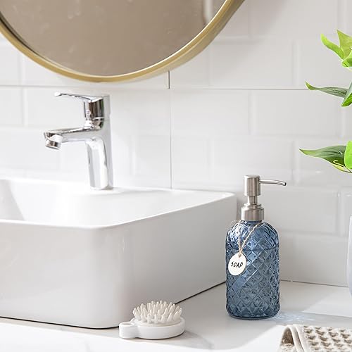 Miniatura 2 de HBlife Dispensador de jabón de 16 onzas con bomba de acero inoxidable 304, dispensador de jabón de baño de cocina con diseño de diamante,