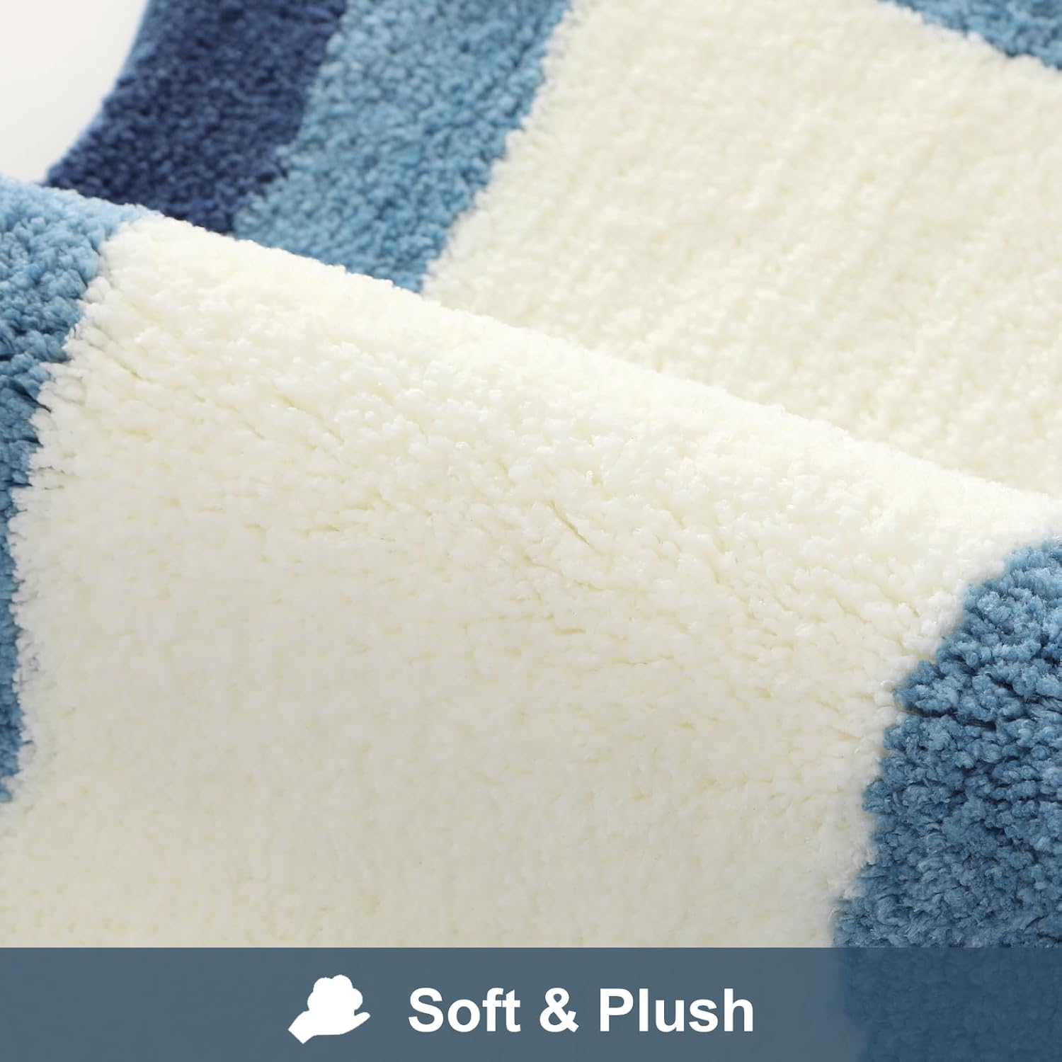 HAOCOO Bathroom Rugs 18x25 inch, Extra Soft Non Slip Blue Irregular Shape Bath Rugs, Microfiber Absorbent Washable Small Rug Bath Mats for Bathroom Floor Door Mat Tub Shower - Image 3