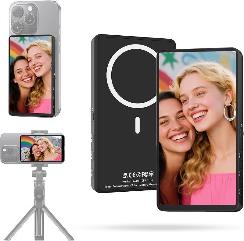 CP5 Ultra Vlog Selfie Monitor Screen,5-Inch Wireless Touchscreen Back Camera Monitor for iPhone&Android,4K/60fps Phone Recording Preview,Phone Camera Screen for TikTok YouTube Vlogging Live Streaming