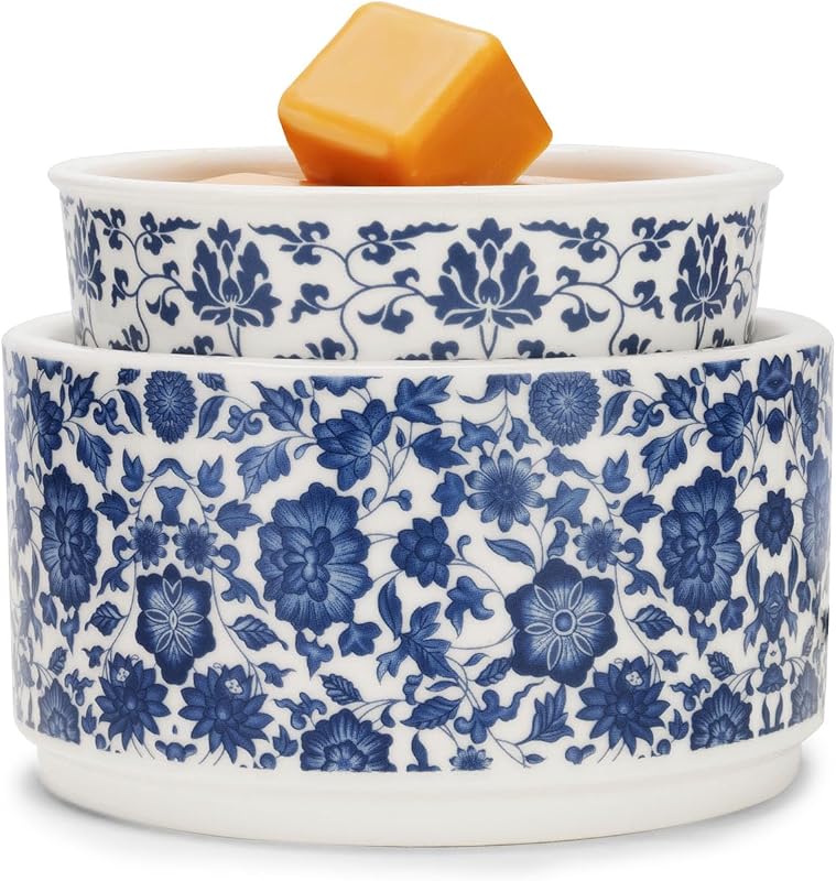 NAFANG Ceramic Electric Wax Melt Warmer,Wax Warmer for Scented Wax | 3-in-1 Blue & White Porcelain Pattern Candle Wax Warmer with Iron Stand,Fragrance Decor Gifts for Home Office Bedroom