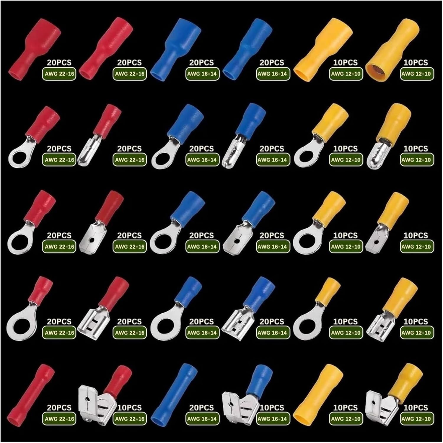 Box Insulated Male and Female Spade Terminals Cable Connectors Wire Crimp Butt Rings Forked Spade Lugs Roll Assorted Kits