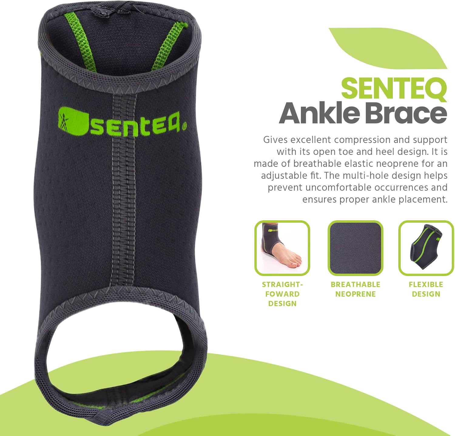 SENTEQ Ankle Brace for Men & Women- Compression Support for Sprained Ankles & Plantar Fasciitis, Elastic Neoprene Slim Sleeve for Jogging and Running, Ankle Stabilizer and Support for Walkers (Large)