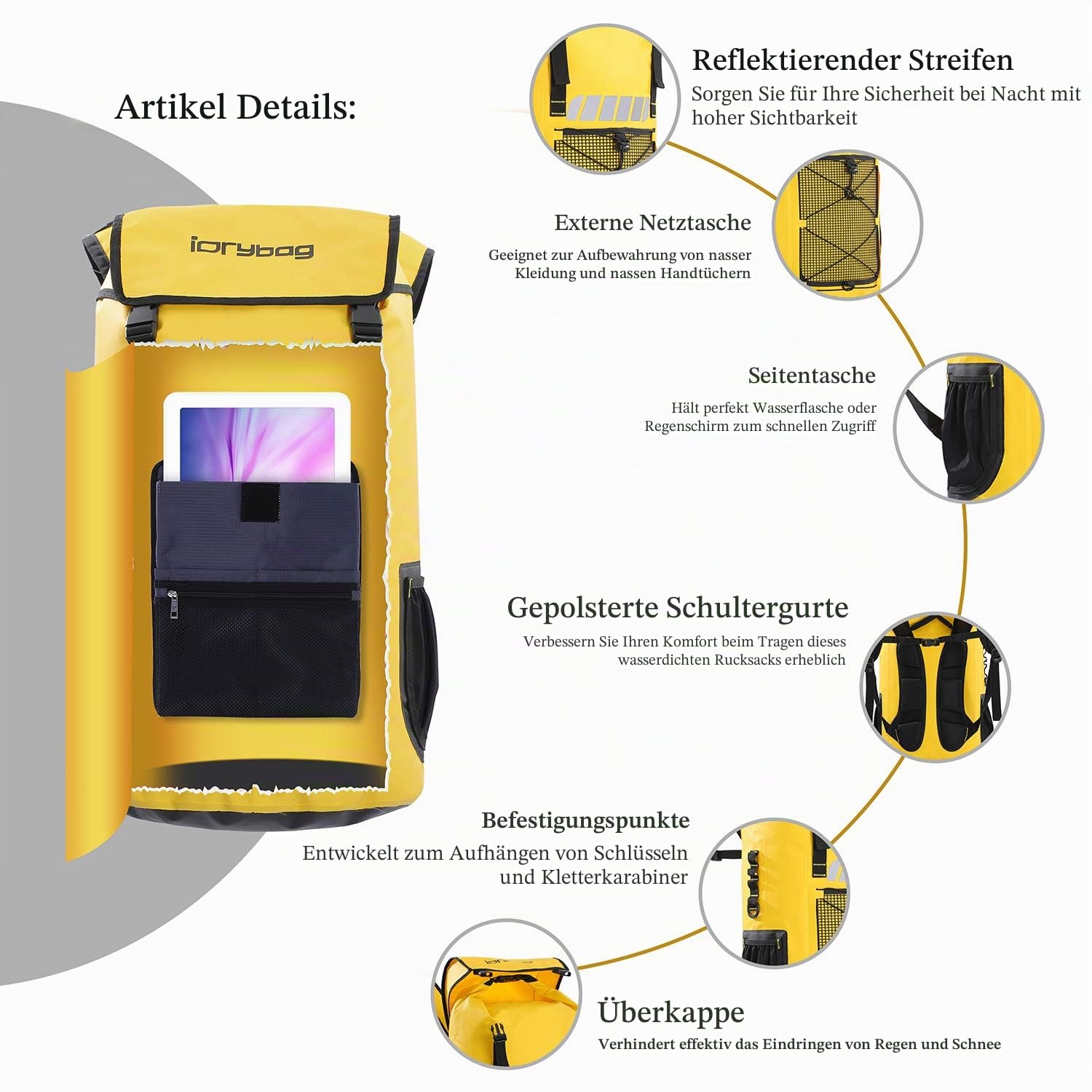 IDRYBAG Wasserdichter Rucksack für Herren 25L/45L, wasserdichte Taschen zum Kajakfahren, wasserdichter Rucksack zum Wandern.