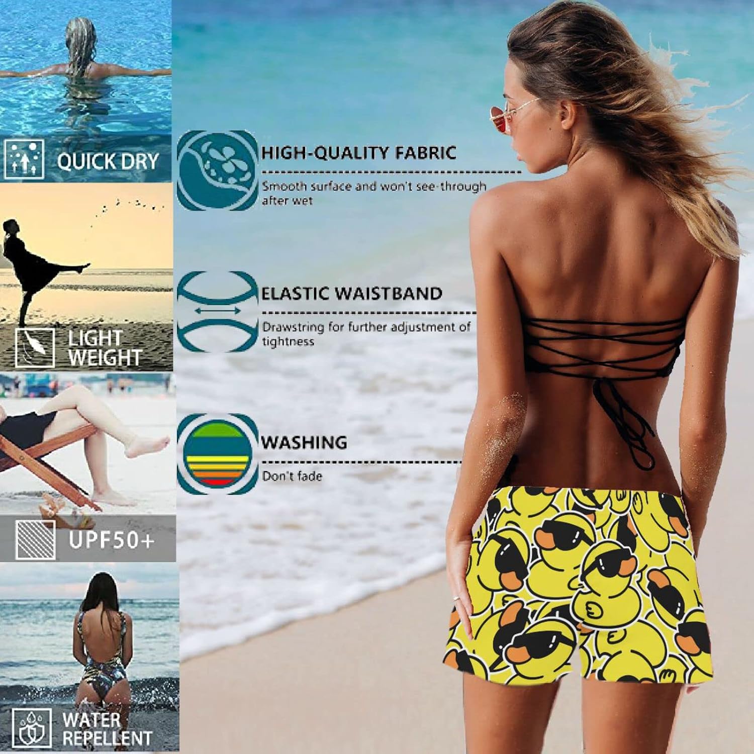visesunny Women's Drawstring Board Shorts Quick Dry Stretch Novelty Patterns Swimsuits Swimwear Bottoms S-L