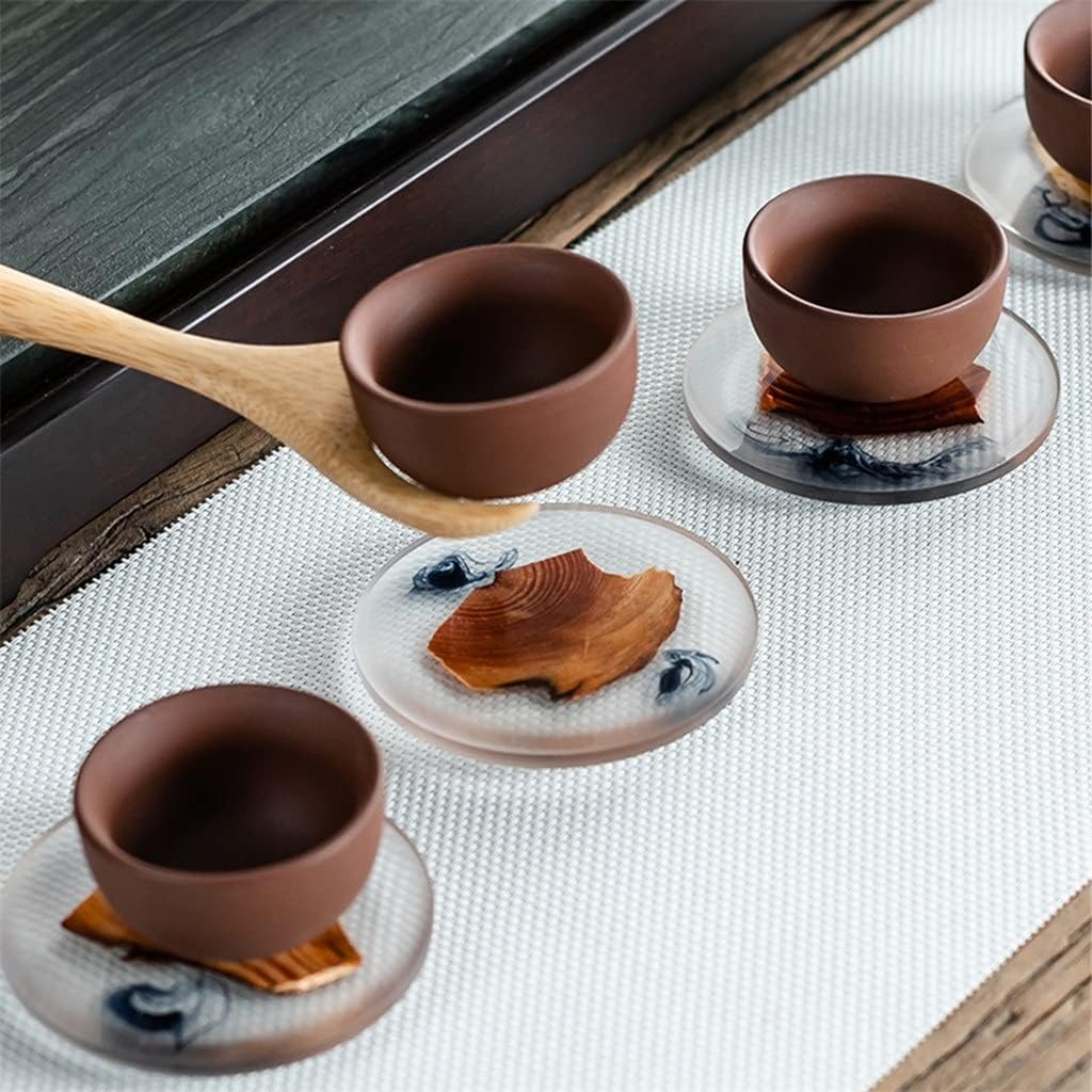 6PCS/Set Pine Resin Mug Coasters Non-Slip Insulated Bowl Mat Placemat Tea Coffee Bar Cup Table Pad Tableware Pads (Color : Round, Size : 6PCS)