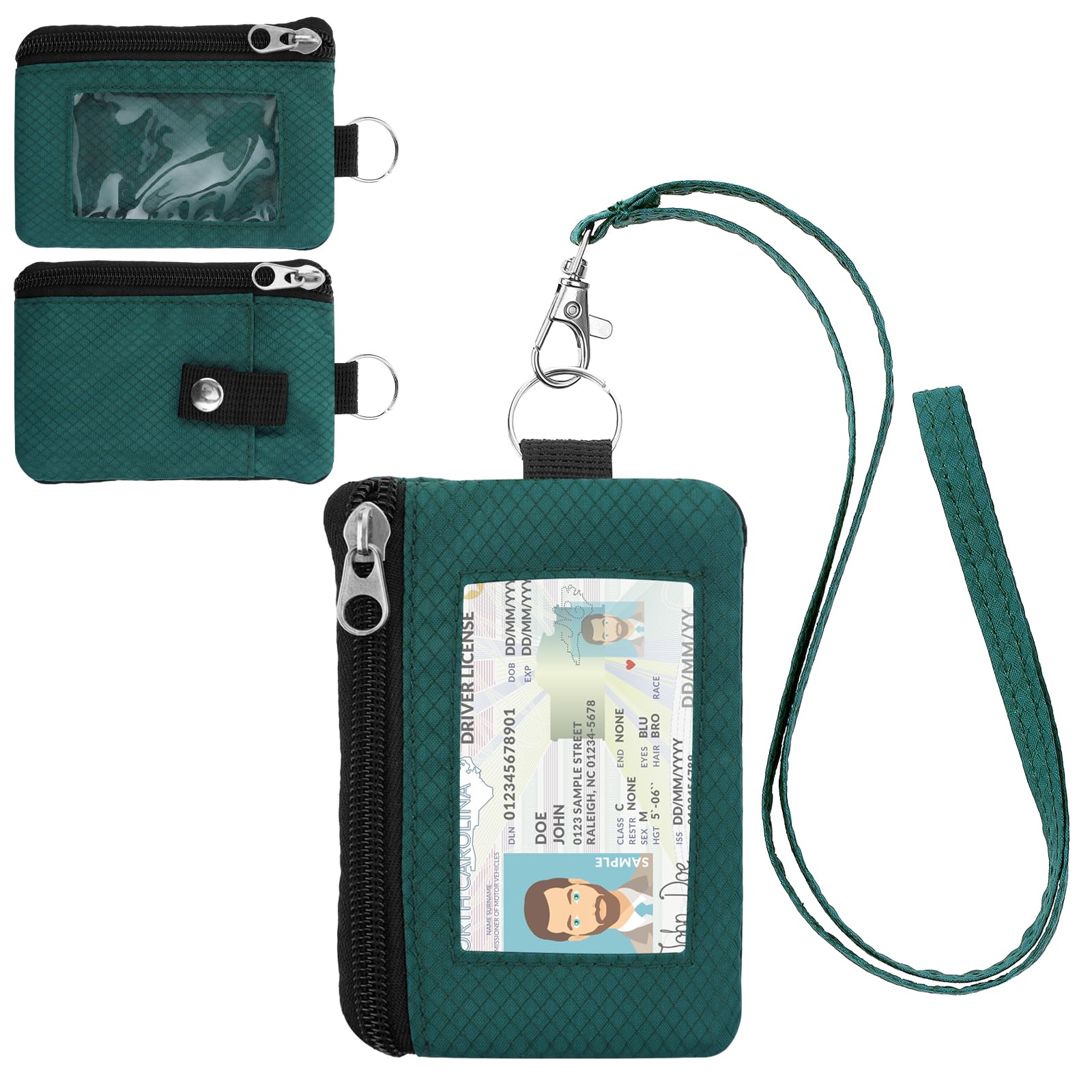 Minimalist Small Wallet for Men Women with 2 Zip Pockets, Multi Functional ID Case with Keychain and Card Holder, Coin Purse Badge Lanyard Pouch for Boys Girls Travel - Peacock Blue&amp;Pink