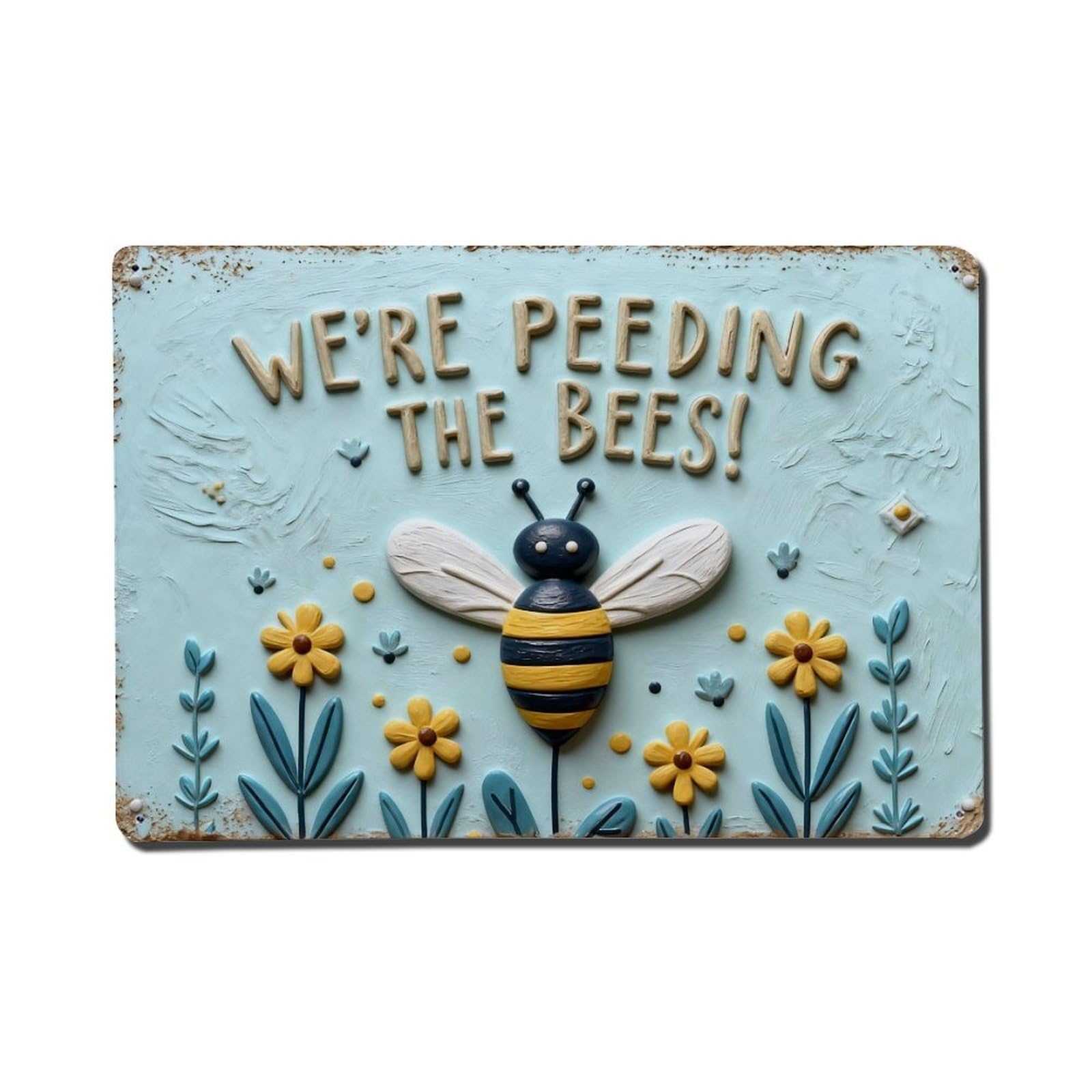 Bee Flower Garden Pattern Print Metal Tin Sign Plaque