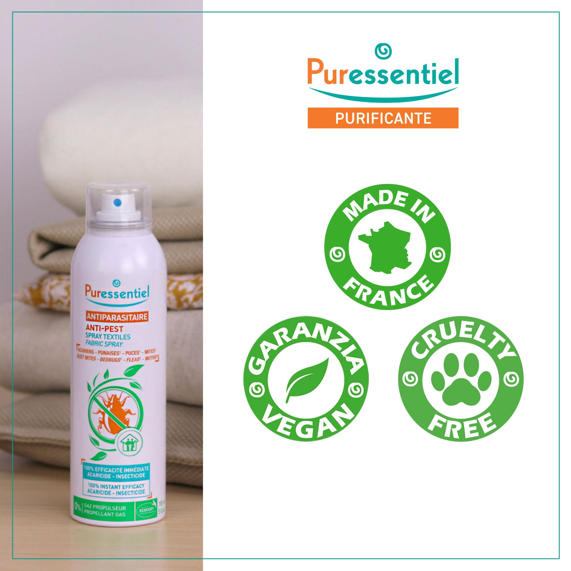 Puressentiel Spray per Tessuti Acaricida Insetticida Presidio Medico Chirurgico 150 ml