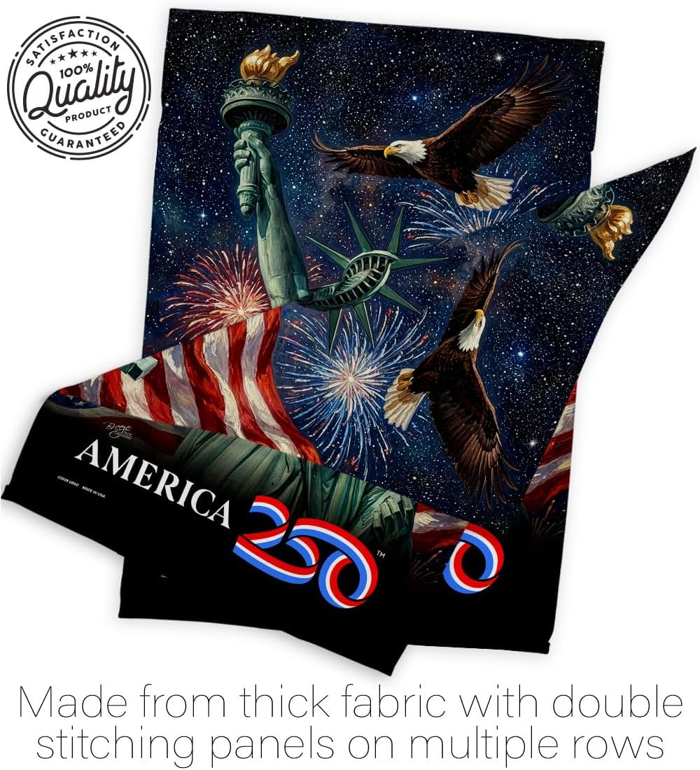 America 250 Flag Statue of Liberty 4th of July Eagle Pole Kit Garden Poster Yard Sign Official Licensed Merchandise Wall Decor Canvas Print Textile Woven Tapestry USA 250th Anniversary Decoration Gift