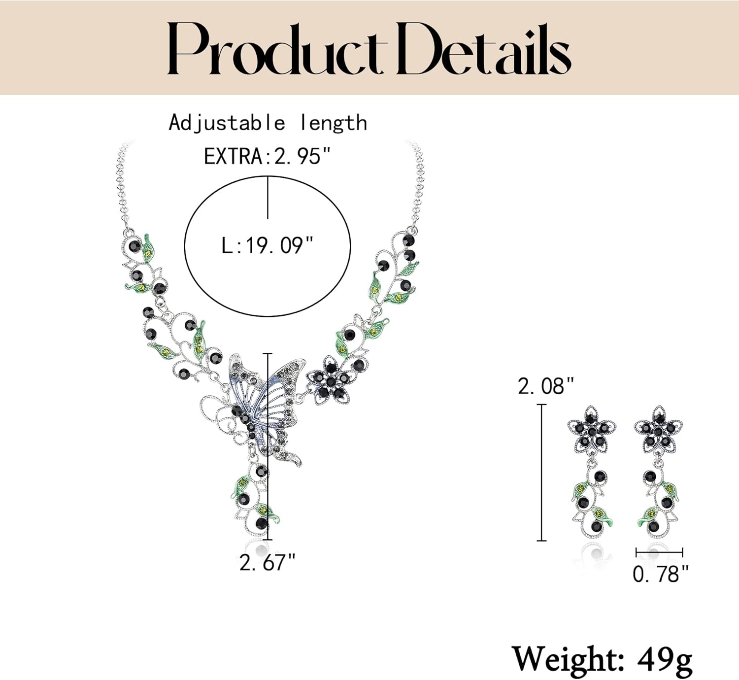 EleQueen Women's Austrian Crystal Butterfly Flower Leaf Necklace Earrings Set - Image 7