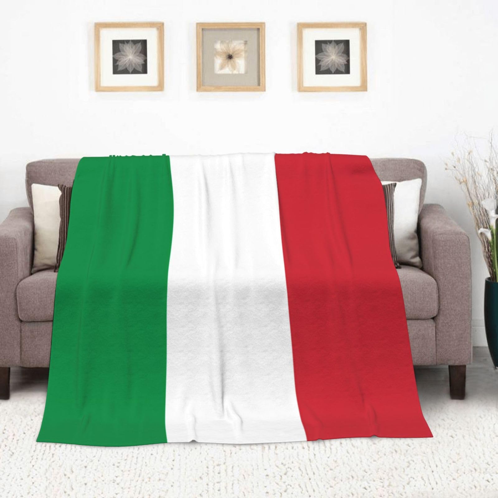 Coperta in morbido pile con bandiera italiana, comoda coperta autunnale per letti e divani, 177,8 x 203,2 cm, colore: nero
