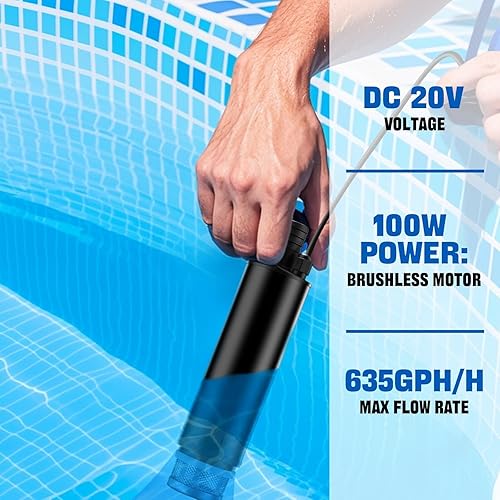 Miniatura 4 de Bomba de agua sumergible inalámbrica para batería Milwaukee M-18 de 18 V, bomba de agua de transferencia portátil de 635 GPH para camping, tina,