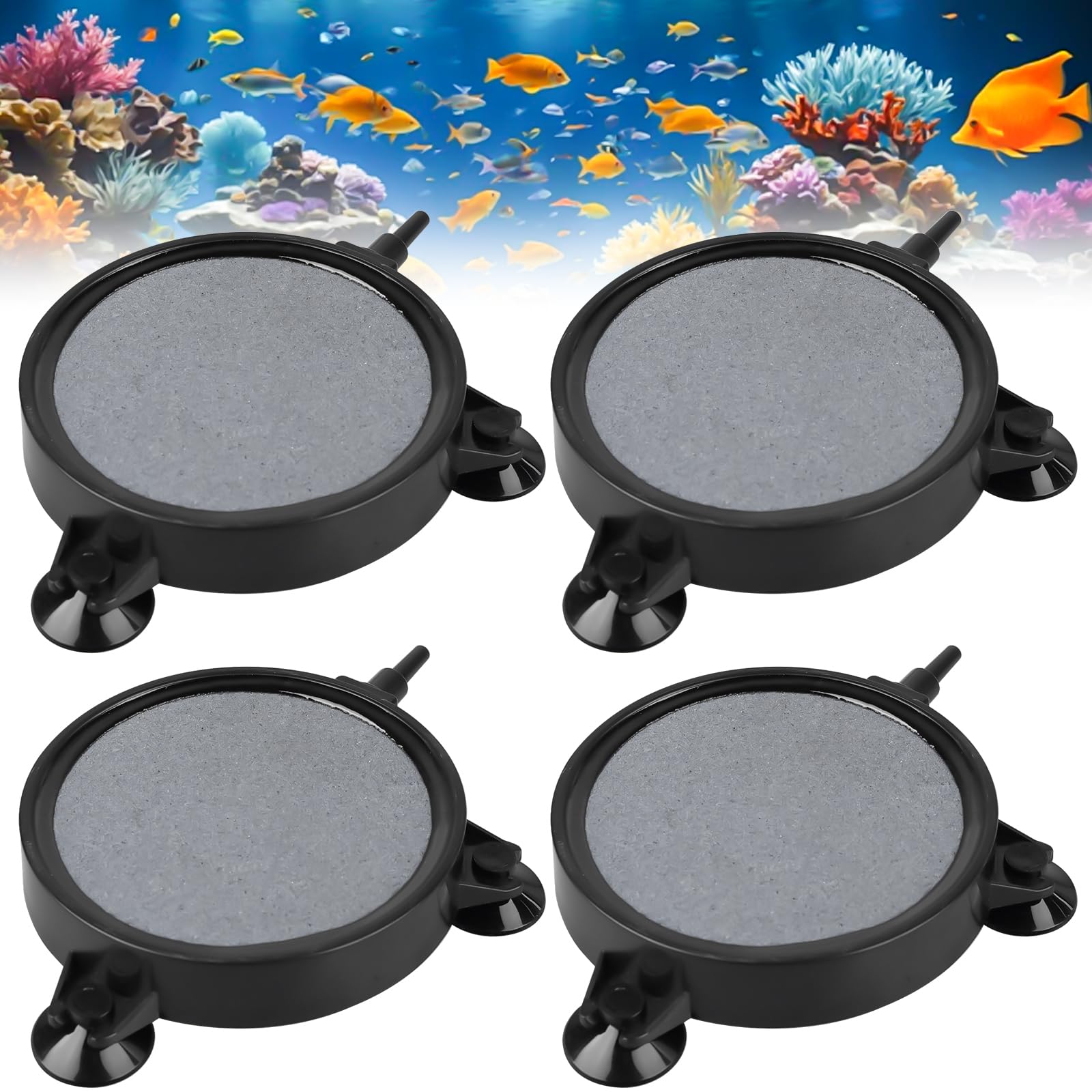 GBKDQQ Lot de 4 pierres à air d'aquarium - 100 mm - Avec 12 ventouses puissantes - Pierre à gazéifier pour étang - Diffuseur super haut pour oxygène dissous - Laisse de petites bulles