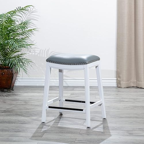 Miniatura 45 de DTY Indoor Living Durango - Taburete de cuero regenerado, taburete de mostrador de 24 pulgadas, acabado espresso, asiento de cuero negro Acabado