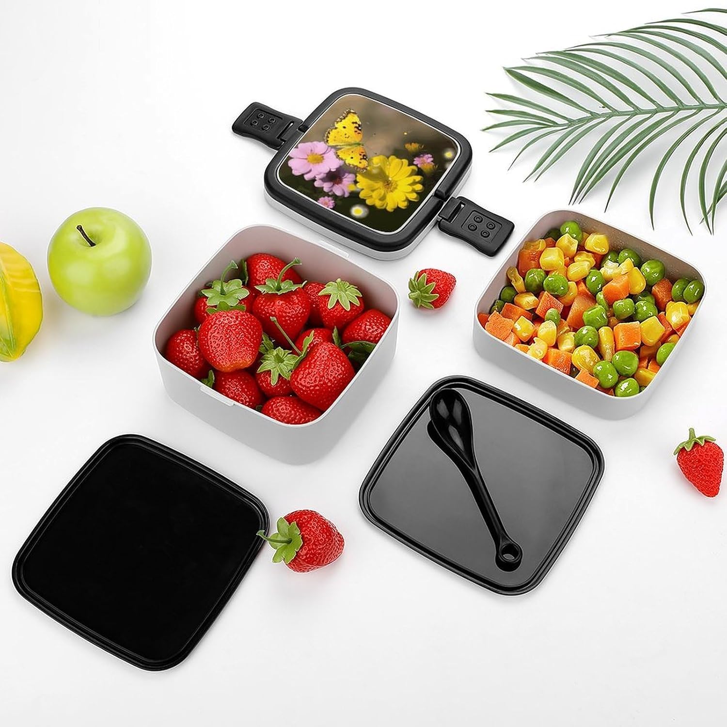 Yellow Butterfly And Flower Bento Box Stackable Lunch Box Salad Lunch Container Leak-Proof Bento Box for Adult Dining Out Work Picnic Travel