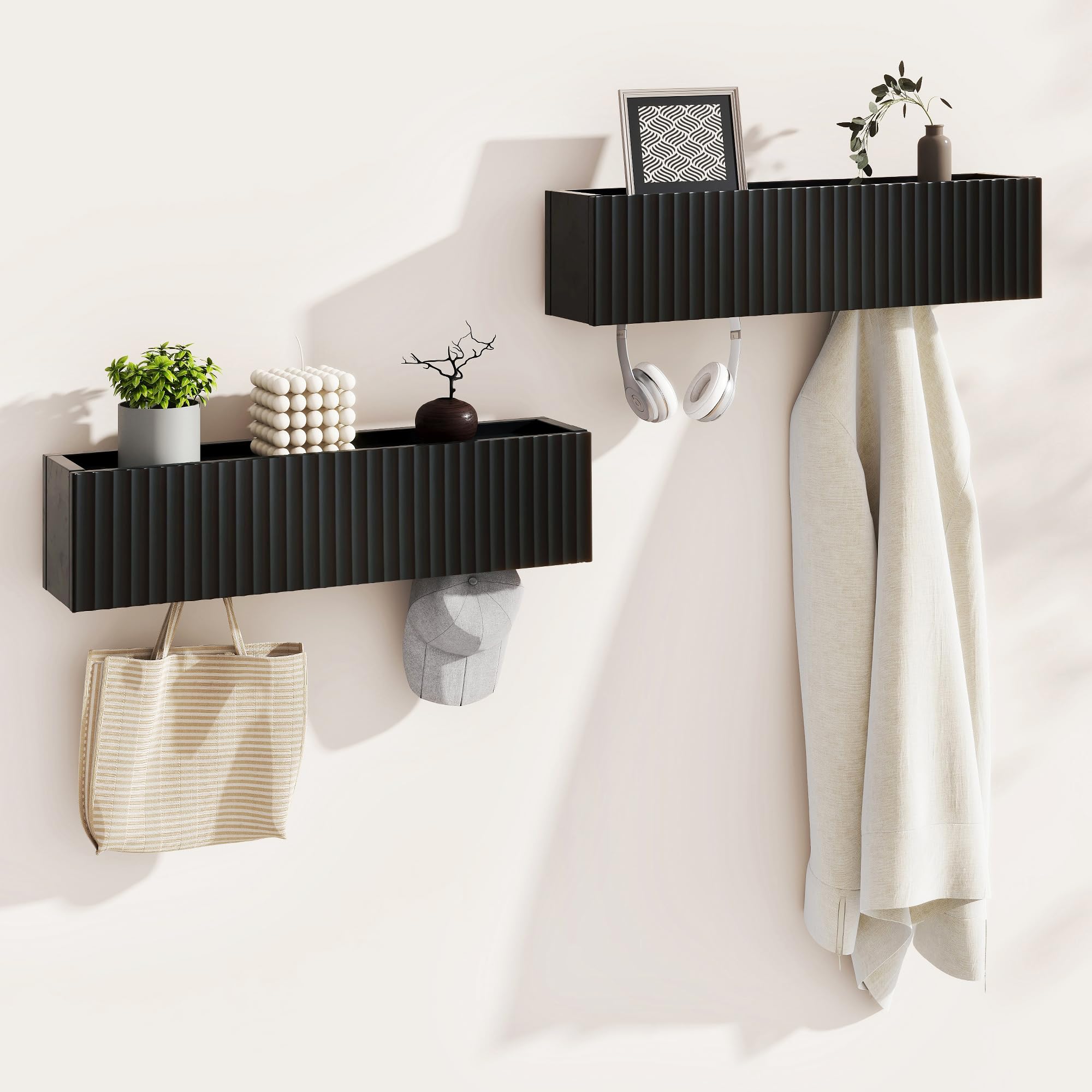 YMYNY Coat Hooks Wall Mounted with Shelf, Black HWS010B-2