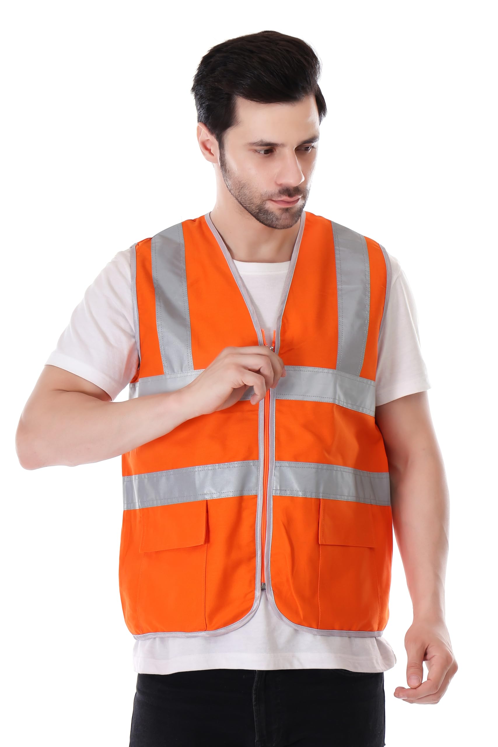 EVION Reflective Safety Jackets Cotton Polyester (60/40) with 2 Flap pockets with Zipper opening and 360 degree Visibility with 50 Wash Certified Tape ES-22004 (L, ORANGE) (B0BYZRG9C2) Amazon Price History, Amazon Price Tracker