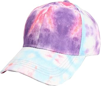 ProMindFun Mens Tie Dye Baseball Caps Womens High Ponytail Hat Messy Bun Cap Unisex Distressed Dad Hats