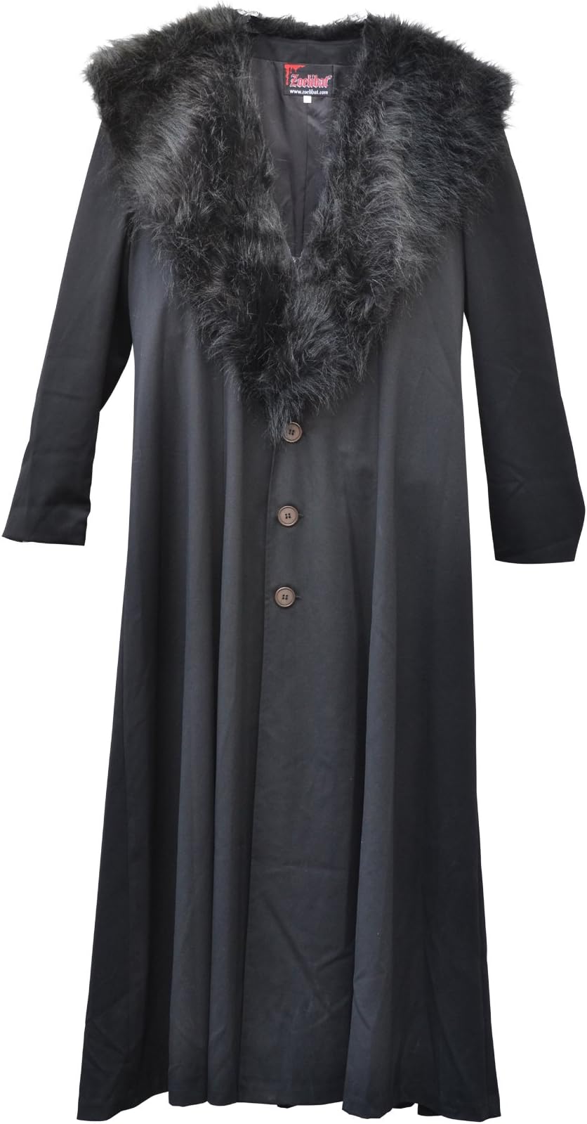 Zoelibat 30003024.008l Women's Gothic Steampunk Calf Length Coat With Faux Fur Collar, Large, Black
