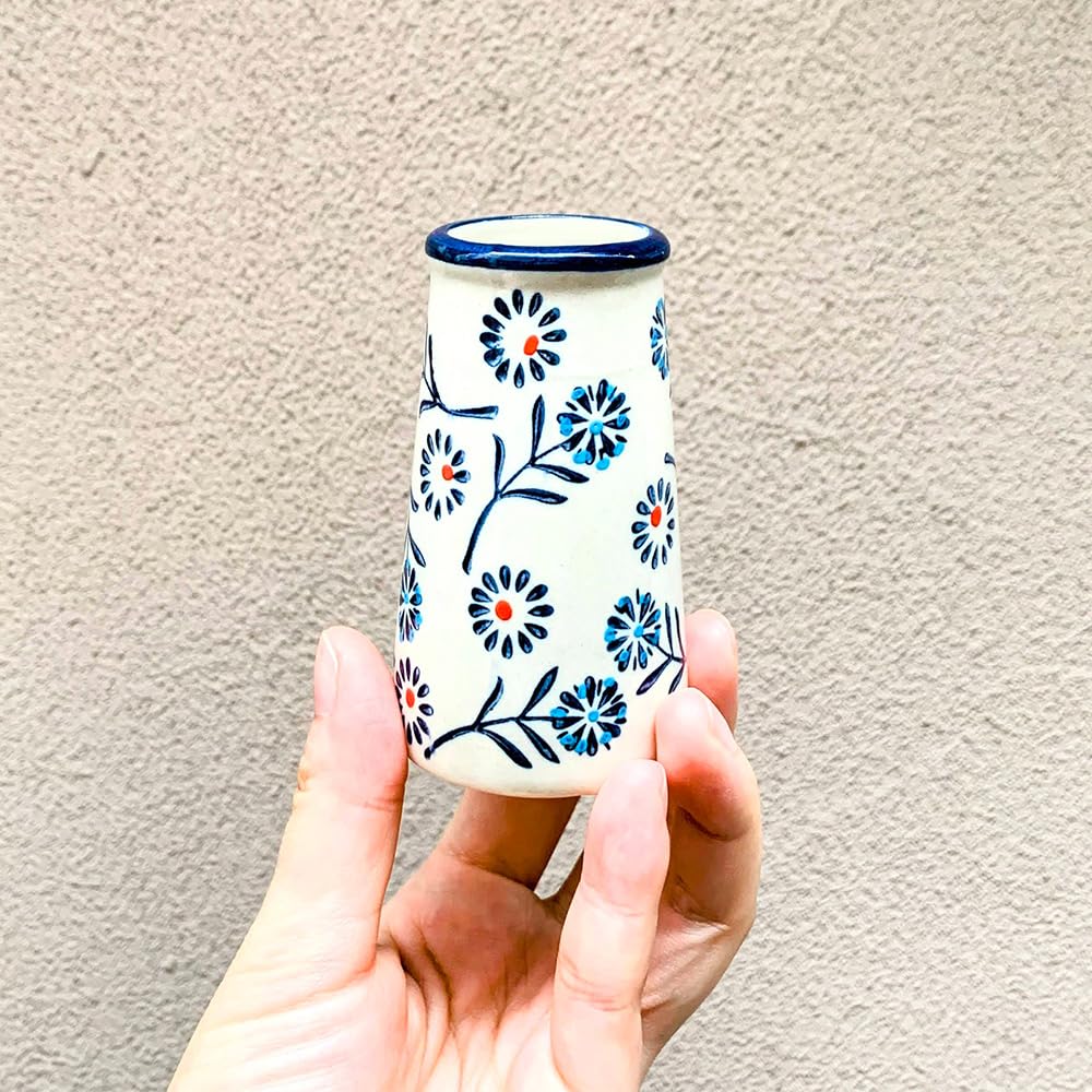 Amazon.co.jp: 花瓶 陶器 ハンドメイド プリント フラワーベース ミニ