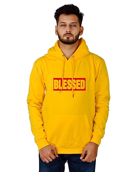 HOODMASTAR Hood Mastar Unisex-Adult Cotton Hooded Neck Blessed Printed Hoodie (Blessed Hoodie Yellow HM-S_Yellow_S)