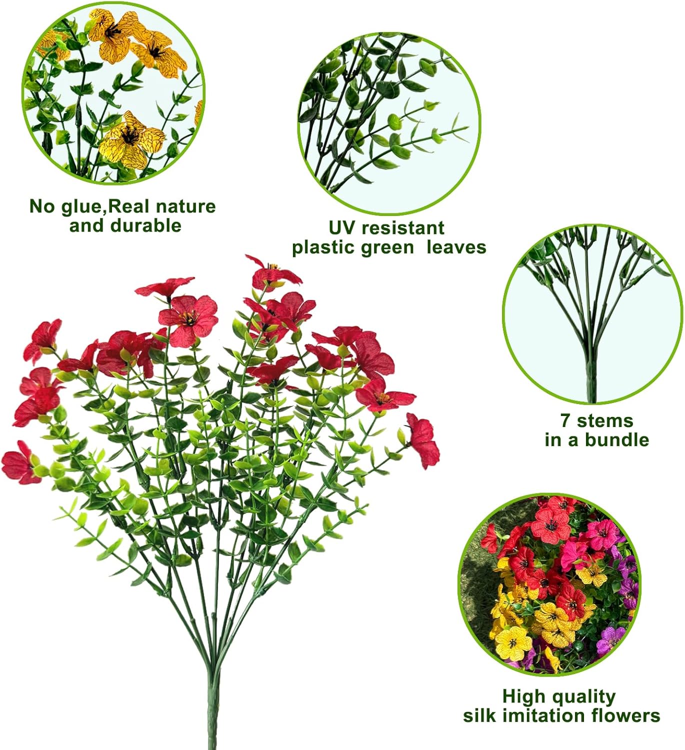 12 Bundles Artificial Flowers for Outdoor,4 Color No Fade UV Resistant Fake Flowers,Faux Plants for Outside Hanging Planters,Artificial Plants for Indoor Porch Garden Home Wedding Decor - Image 3