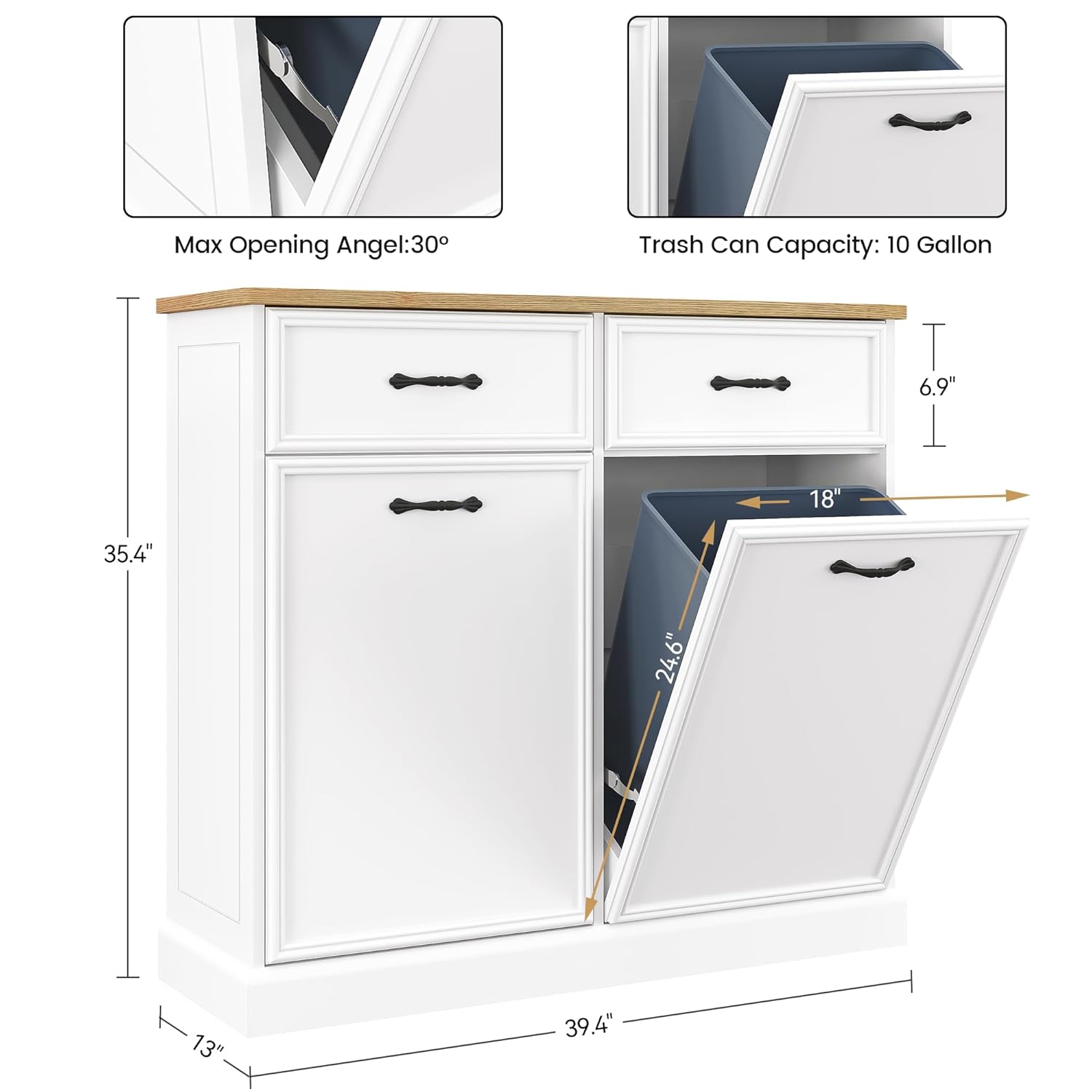 GarveeHome Double Tilt Out Trash Cabinet, Hidden Trash Storage Cabinet 20 gal, Freestanding White Garbage Can Cabinet for Kitchen Dining Living Room