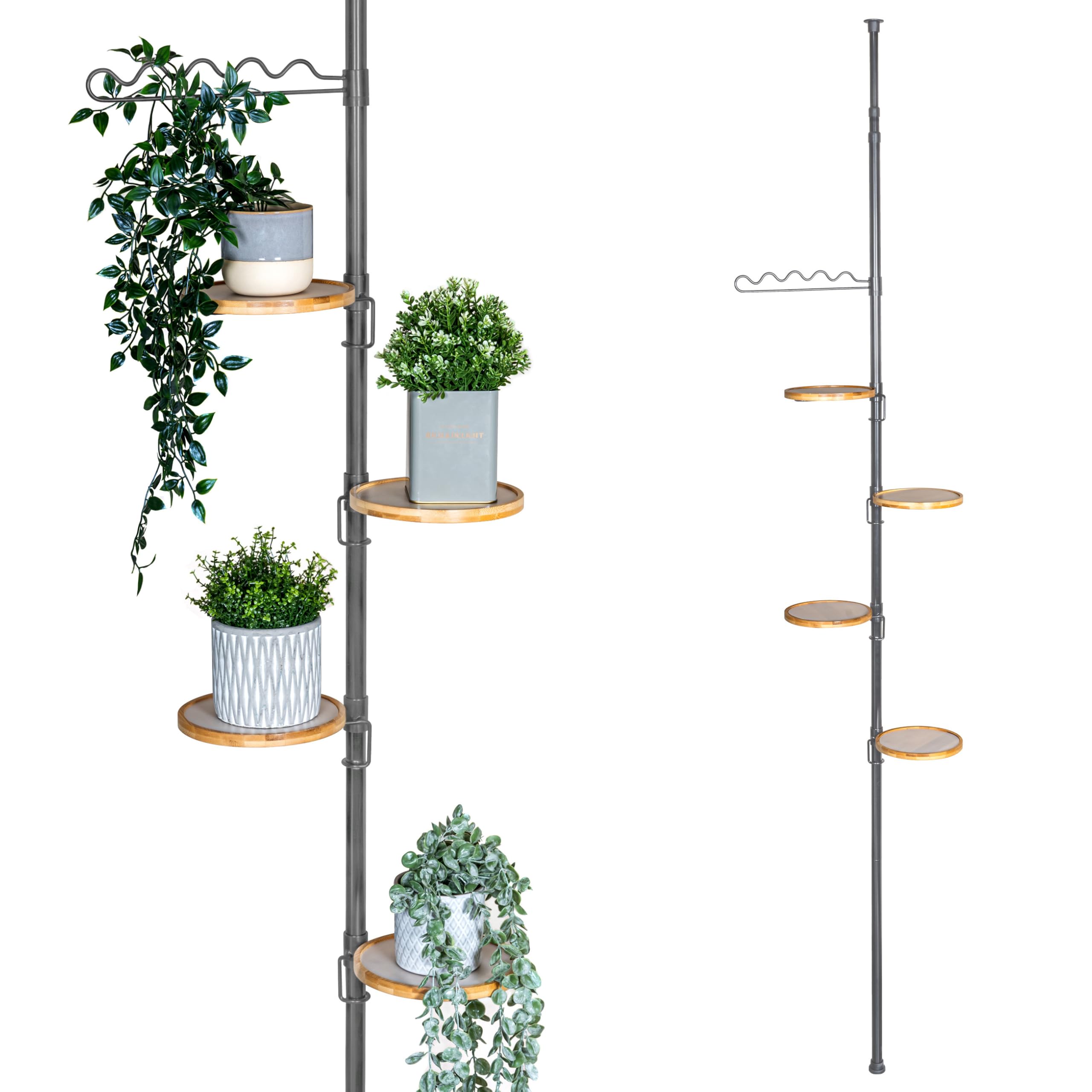 bremermann telescopic flower rack with 4 shelves and climbing aid, versatile for use in the living room, bathroom, or kitchen - variable height from 140 to 290 cm, gray