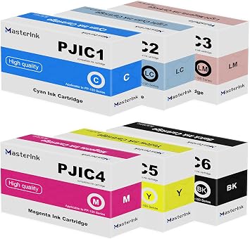 PP50 PP100 Ink Cartridge PJIC1 PJIC1 PJIC2 PJIC3 PJIC4 PJIC5 PJIC6 Ink Cartridge Suitable for DiscProducer PP-50 PP-100 Printers Black Cyan Magenta Yellow Light Cyan Light Magenta, 6-Pack