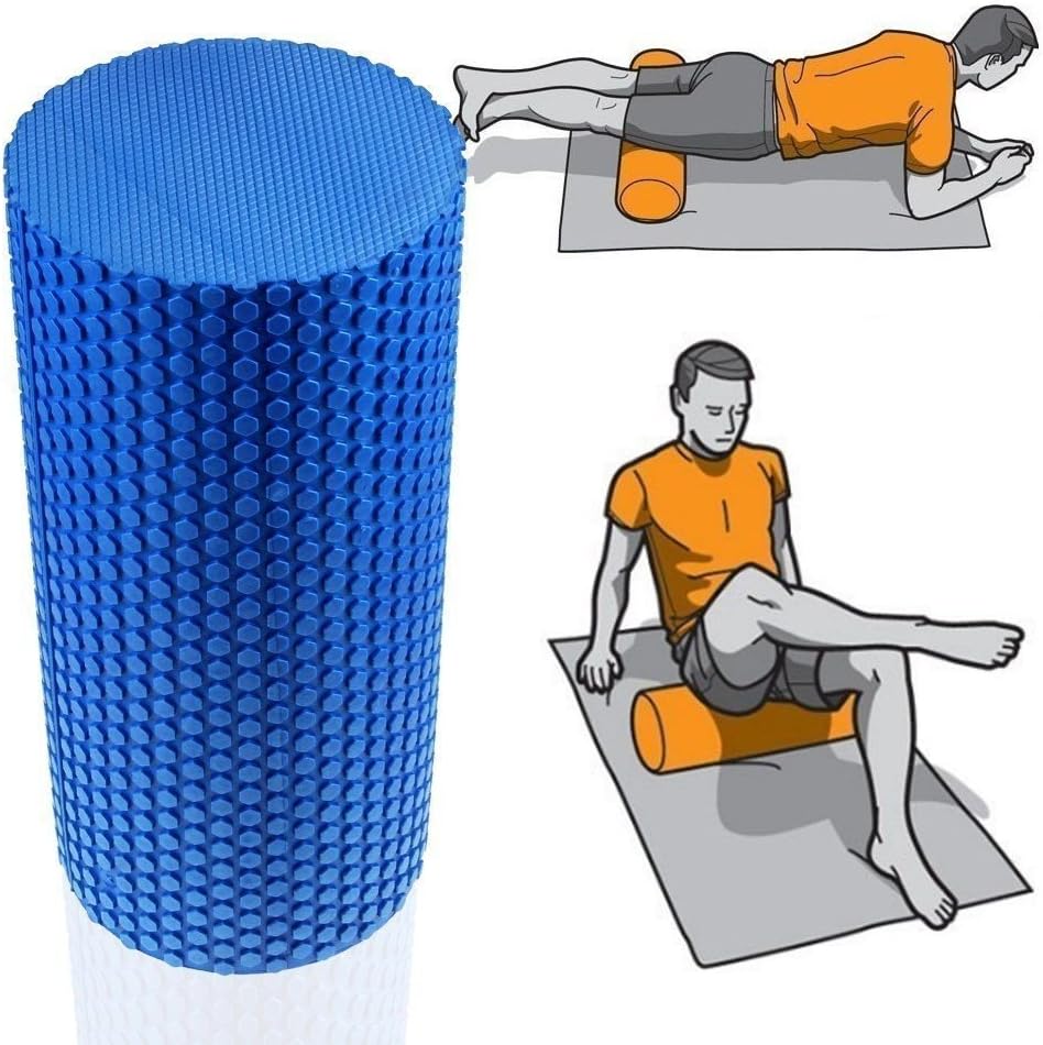 AC-42 Medium-Density 24 Inch Long EVA Foam Roller/Textured Round Rollers - for Back, Physical Therapy, Exercises, Body Balance, Deep Tissue Muscle Massage, 24 Inches (Blue),