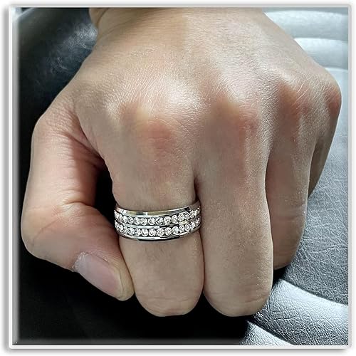 Miniatura 2 de Xusamss Anillo de banda de cristal de doble fila de acero inoxidable de moda