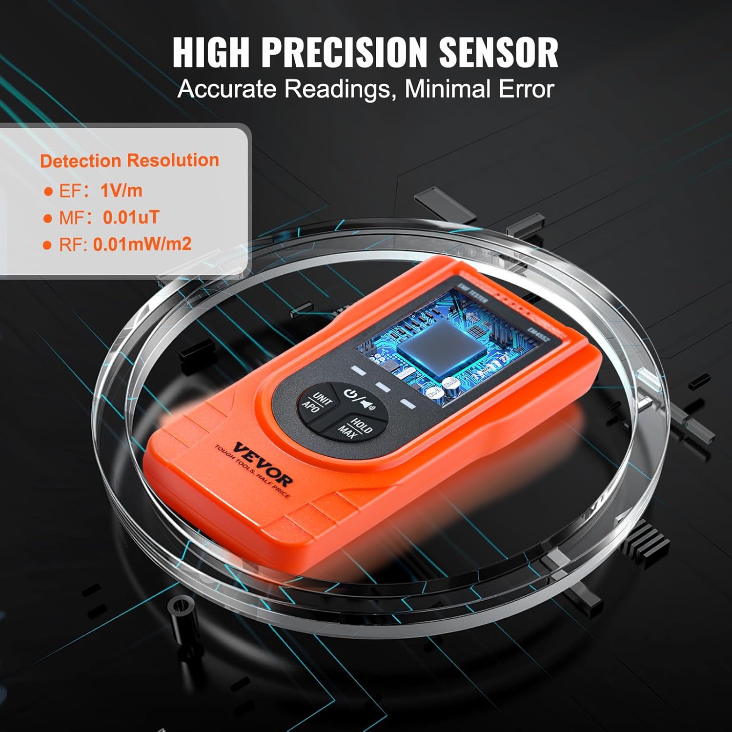 VEVOR 3-in-1 EMF Meter, 5Hz - 3.5GHz, Handheld Rechargeable Electromagnetic Field Radiation Detector, Digital LCD EMF Tester for EF MF RF Home Inspections Outdoor Ghost Hunting Paranormal Equipment