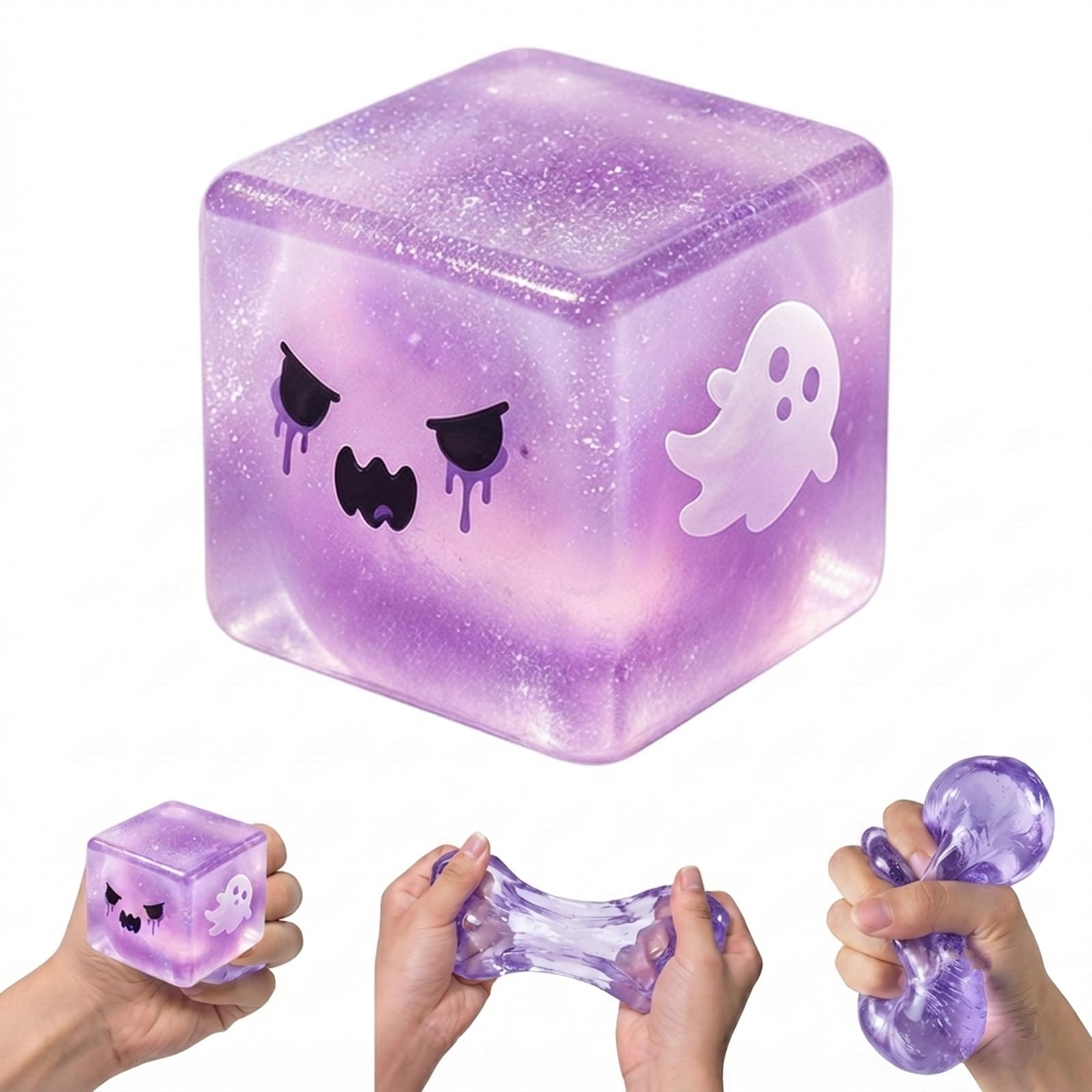 Ghost Glitter Cube Squishy Toy, Halloween Squishy Shaped Stress Relief Toy