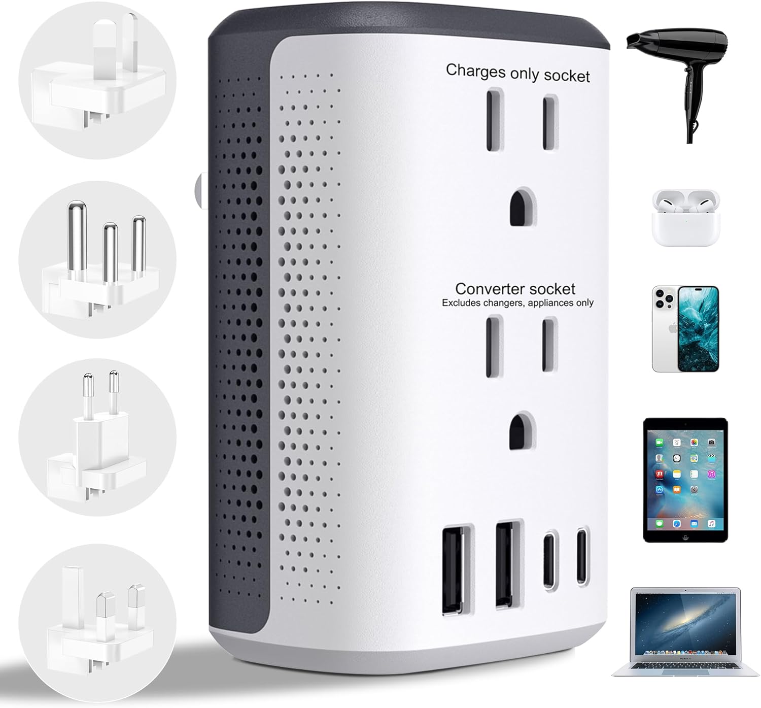 Voltage Converter Us to Europe, Power Converter Combo, 220v to 110v European Plug Converter 2300w Travel Adapter Worldwide, Step Down European, Travel Adapter Worldwide