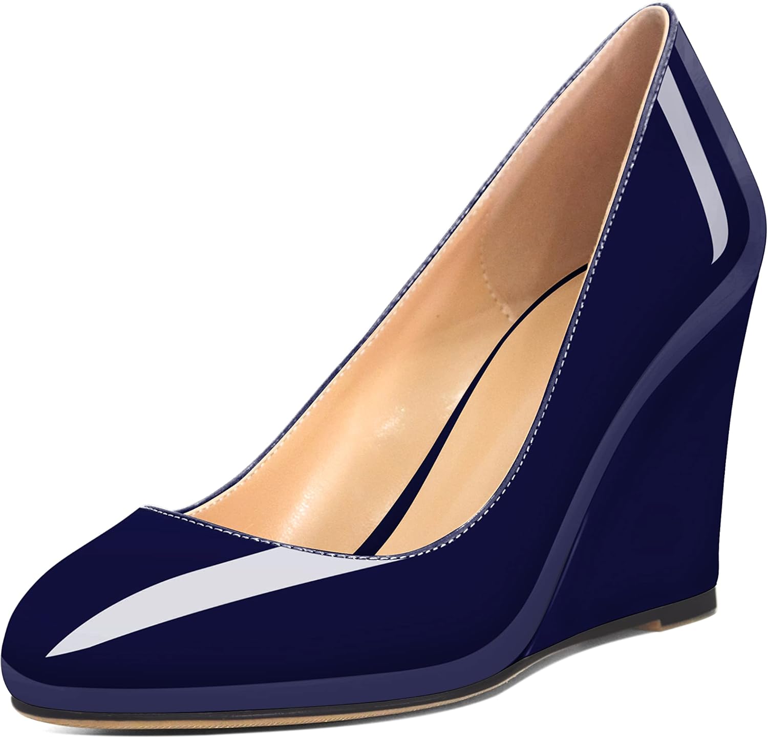 AUMOTED Women's Wedges Heel Pumps Solid Solid Closed Round Toe Wedge Pumps Slip On 3.5 Inch Wedge Suede Heels for Dress Working Evening