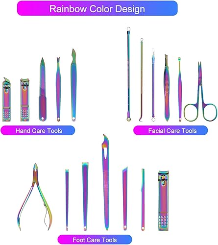 Miniatura 8 de Kits de manicura de arco iris 2020 18 piezas para cortaúñas para mujer regalo SFYDOM juego de manicura de cuero arcoíris para mujer 18 kits de