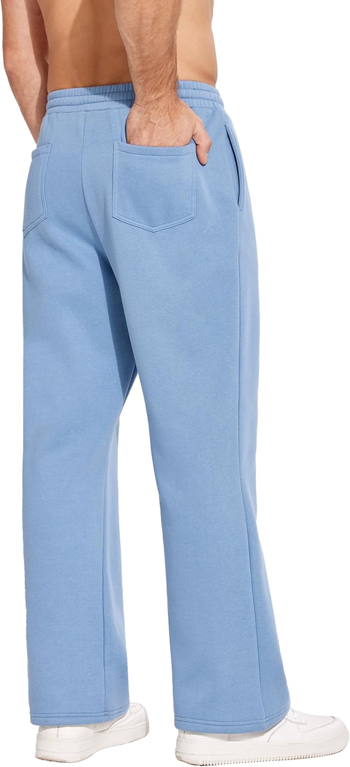 PINSPARK Men's Sweatpants Open Bottom Flared Fleece Lined Sweatpants Elastic Waist Baggy Casual Cotton Pants with Pockets - Image 2