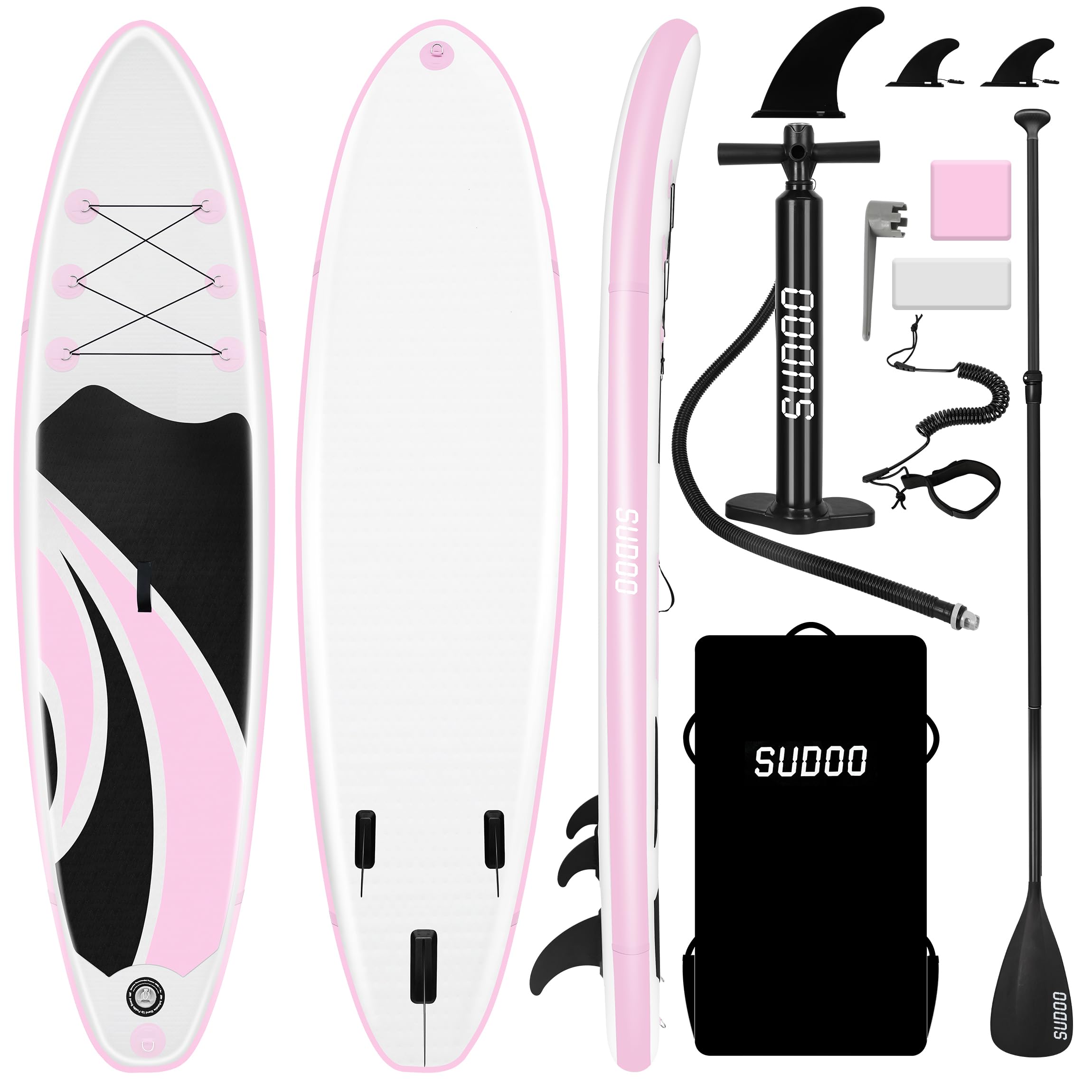SUDOOInflatable Stand Up Paddle Board 10'/10.5'/11' x30/33" x6" Ultra-Light SUP Stand-Up Paddleboard for Adults & Youth with Backpack, Pump, Paddle, Coil Leash, Triple Fins, Repair Kit