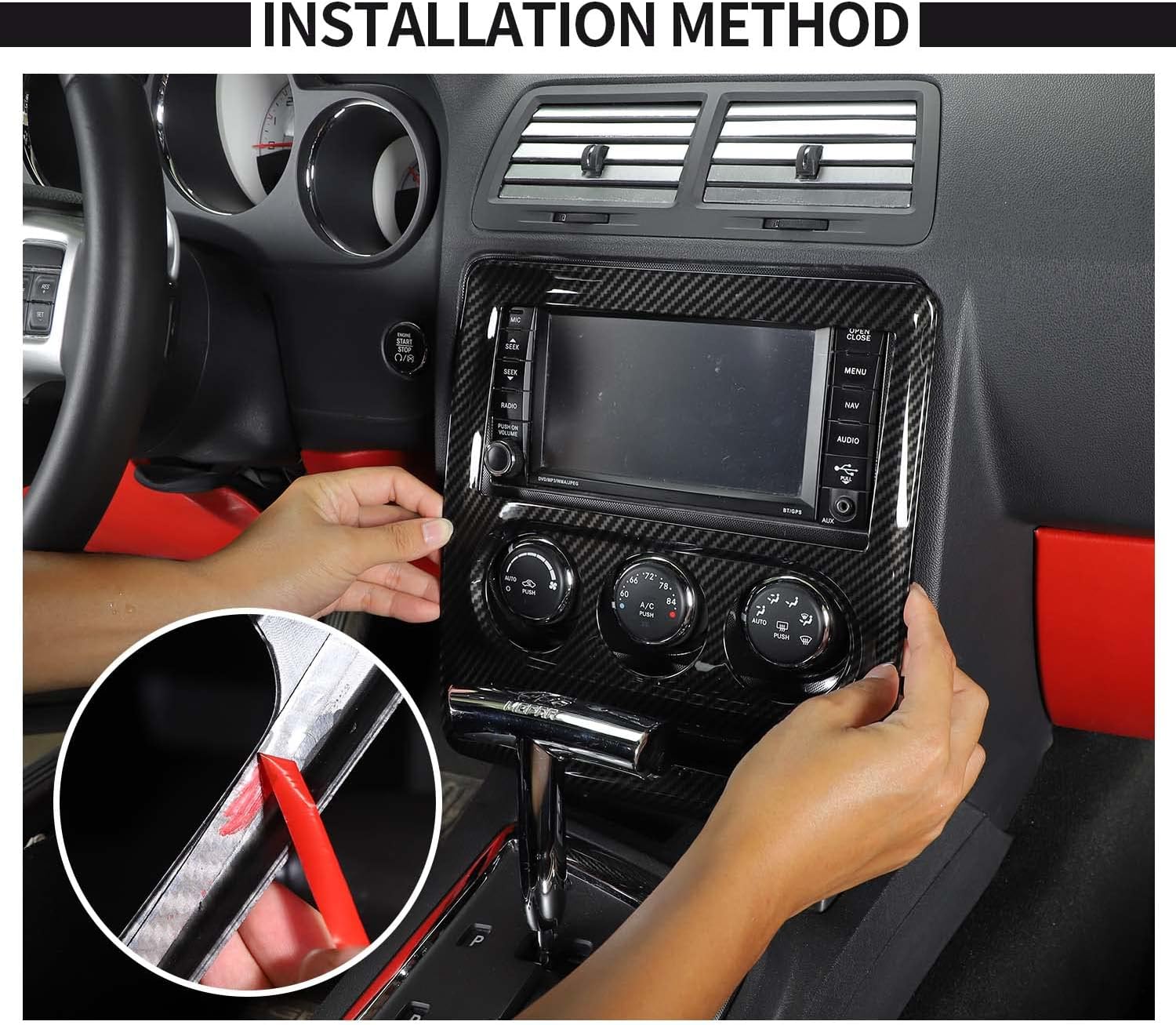 Voodonala Carbon Fiber Central Control Navigation Cover Trim For Dodge Challenger 2009-2014