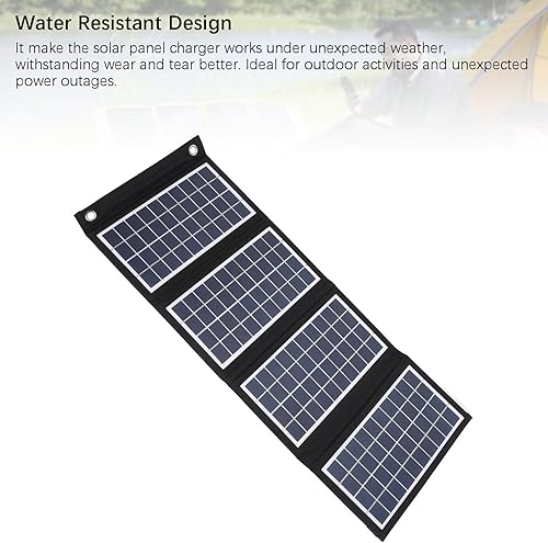 Miniatura 9 de Panel solar portátil, cargador de panel solar plegable de 30 W 5 V con salidas USB duales, panel solar a prueba de agua de 4 pliegues con 2 ganchos,