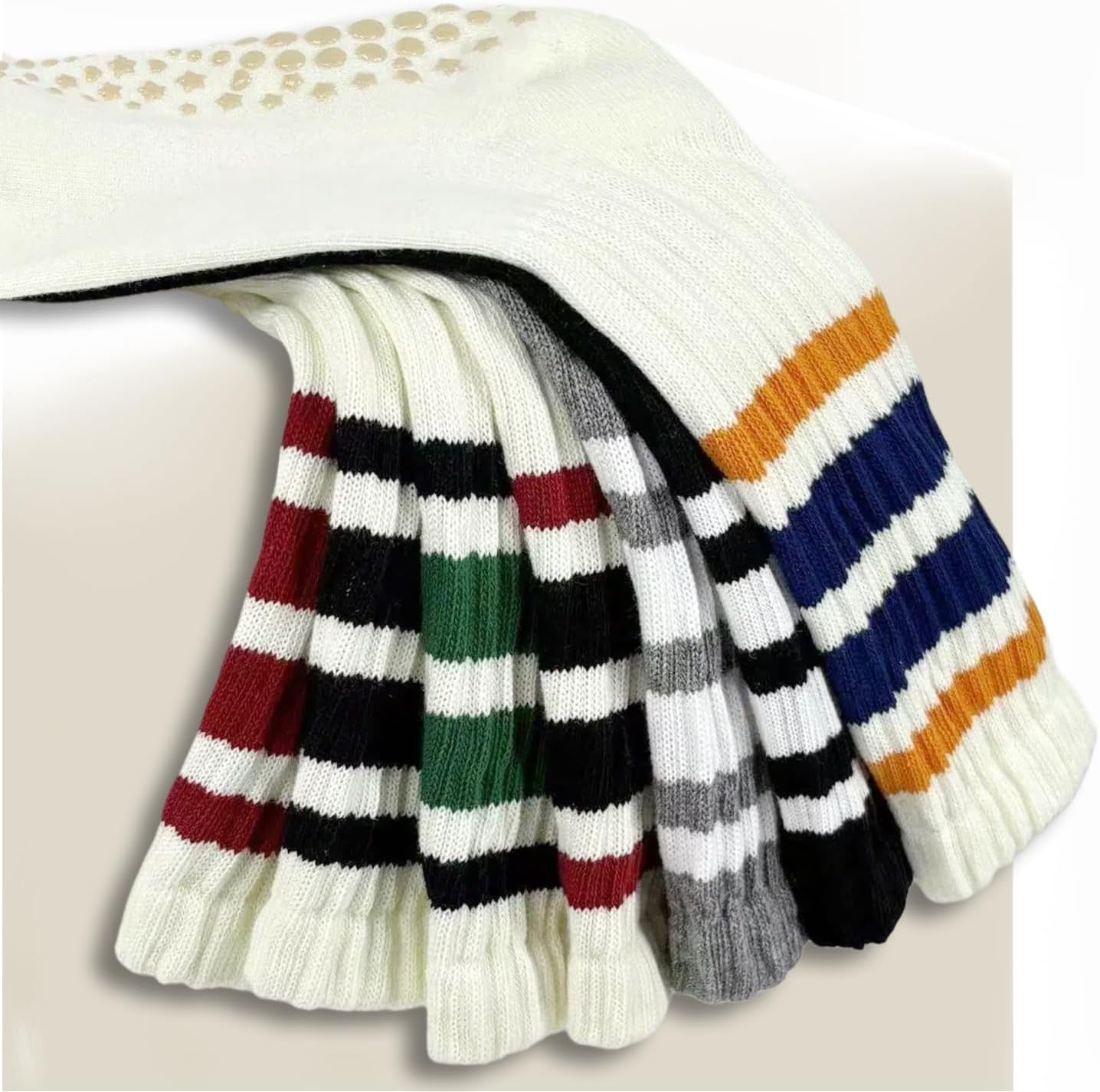 Cute Striped Yoga Socks for Women–3 Pairs Non Slip Crew Grip Pilates Barre Socks - Image 3