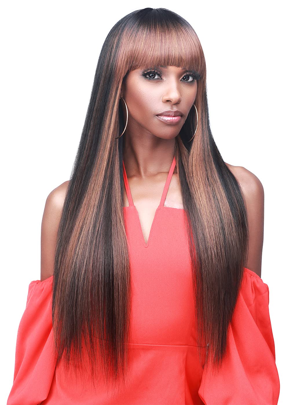 BOBBI BOSS Long Straight Bang Wig - M405 JUNIPER, Special Color Wigs with High Heat Resistant Wigs (1,Jet Balck)